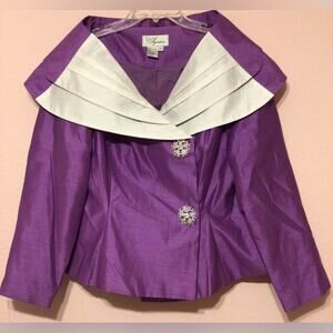 EY Signature purple white blazer jacket with faux jewel buttons size 12